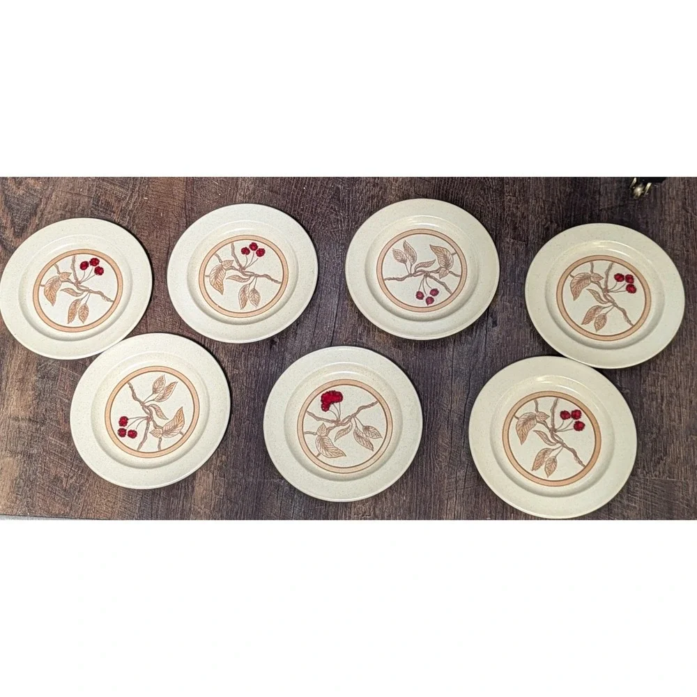 Vintage Anchor Hocking Wild Cherry Ironstone Salad/Dessert Plates Set‎ of Seven